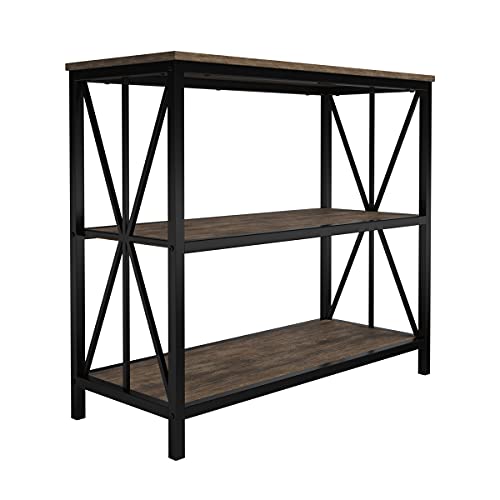 Lavish Home 3-Tier Bookshelf – Industrial Style Wooden Bookcases – Freestanding Shelving Unit for Home or Office (Brown Woodgrain) Set of 1