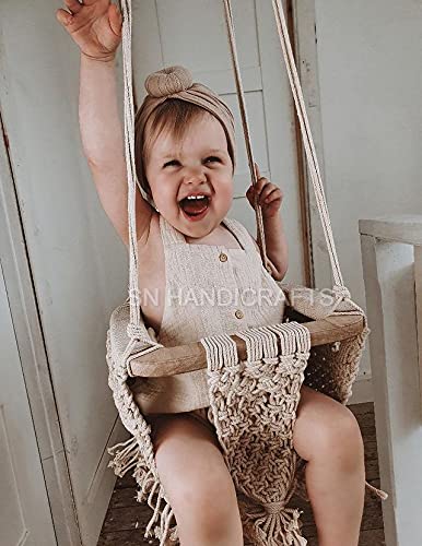 S.N.HANDICRAFTS Handmade Macrame Baby Swing Natural Rope Hammock for Baby Macrame Swing Chair, Natural Color