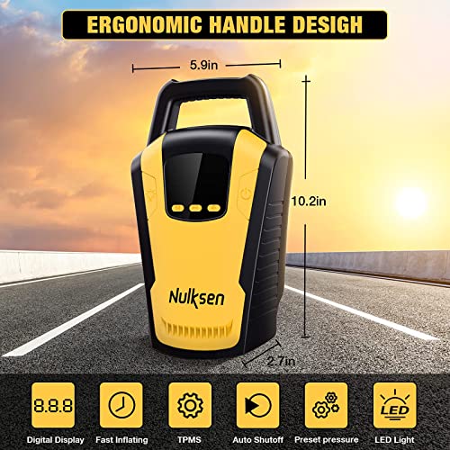 Nulksen Tire Inflator Portable Air Compressor, 120PSI DC 12V Air Pump for Car Tires, Fast Inflate Electric Tire Pump with Digital Pressure Gauge LED Light for Car Bike Motor Ball | The Storepaperoomates Retail Market - Fast Affordable Shopping