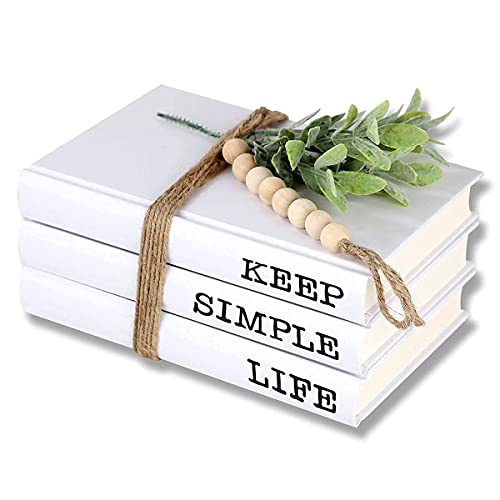 Lessamor Decorative White Books,Hardcover Decorative Book,Modern Hardcover Decorative Books,KEEP|SIMPLE|LIFE(Set of 3) Stacked Books for Decorating Coffee Tables and Bookshelf