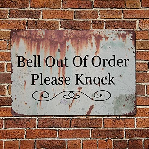 godblessign Bell Out of Order Please Knock Door Vintage Quotes Metal Sign,Retro Quote Words Bar Men Cave Garden Wall Art,Rustic Farmhouse Aluminum Sign,Home Decor