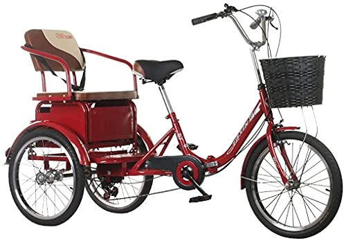 Adult Tricycles, 3 Wheel Bikes for Adults, Foldable Tricycles for Adults 6 Speed 20in 3 Wheel Bike Three-Wheeled Bicycles Trike with Cargo Backrest Seat Shopping Basket