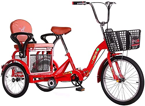 Adult Tricycles, 3 Wheel Bikes for Adults, 3 Wheel Bicycle Tricycle for Adult Women Men Manpower Human Bike Family Vegetable Basket Car Double Brake with Child Back Seat