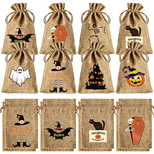 Homyplaza 40 Pcs Halloween Burlap Gift Bags,Goodie Treat Bags with Drawstrings for Kids Halloween Party Favo
