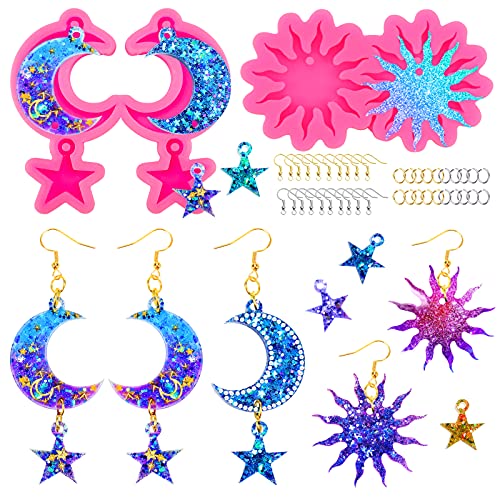Mity rain 92 PCS Earring Molds, Sun Moon Stars Silicone Resin Earring Mold with Hole, DIY Epoxy Resin Casting Molds for Women Earrings Crafts Making/Keychains/Necklace/Pendant Craft Supplies