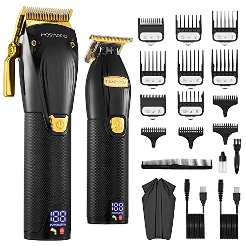 MOSMAOO Professional Cordless Hair Clippers and Hair Trimmer Combo Set for Barbers&Stylists, Clippers for Hair Cutting &Sharp Blade Beard Trimmer with Metal Guide Combs for Men, Women, and Kids