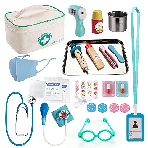 EFOSHM Kids Doctor kit 27 Piece, Toys Medical Kit with Stethoscope, Stainsteel Tray and Iodine Cup Role Doctor playset with Signable Washable Medical Bag for Boys Girls-Ages 3+