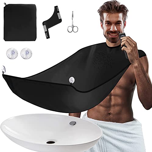 Besititli Beard Bib Apron Kit, Beard Hair Clippings Catcher for Men Shaving & Trimming, Non-Stick Waterproof Grooming Cape Apron with Adjustable Neck Straps, Best Gift for Men