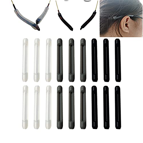 Soft Silicone Eyeglasses Temple Tips Sleeve Retainer,Anti-Slip Elastic Comfort Glasses Retainers For Spectacle Reading Glasses Sunglasses Eyewear。（9Pairs)（3 pairs -Clear 3 pairs -Gray 3 pairs -Black）