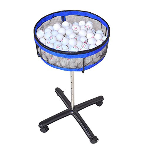 Multi-Ball Storage Stand Ping Pong Ball Collector Height Adjustable Stand for Training, High Capacity Stainless Steel Ball Basin Movable Ball Holder, with Mesh Case for Golf Ball Tennis Ball Badminton