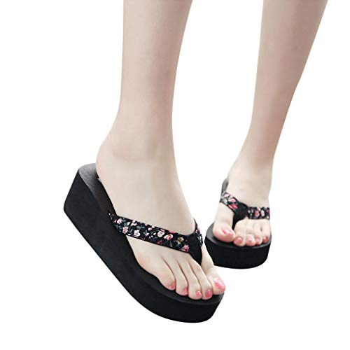 NOLDARES Sandals for Women Casual Summer Thong Wedge Sandals Buckle Strap Flip Flop Platform Sandals