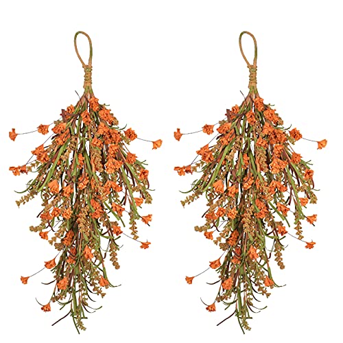 FXforer 2Pcs Autumn Harvest Decorative Swag,25Inch Artificial Fall Wheat Ears Swag,Hanging Teardrop Floral Swag,Farmhouse Swag Garland for Front Door Garden Home Wall Festival Decoration
