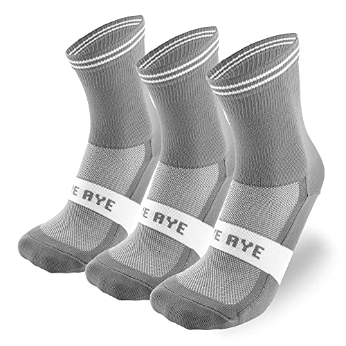 AYEAYE 3 Pack of Lycra Cycling Socks for Road Cycling, Mountain Biking, Enduro, Indoor Spinning and Training – Grey- XL