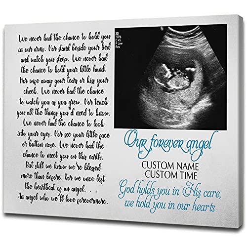 Naughty Puppy Miscarriage Memorial Canvas| Our Forever Angel Custom Canvas for Loss of Baby| In Loving Memory Baby Bump Heaven| Unborn Gift Keepsake Sympathy JC185 (14×11 inch)