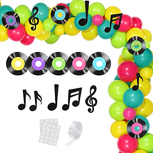133 Pieces Rock and Roll Music Party Decorations Include Music Balloon Garland Arch Kit and Record Cutout Music Notes Cutouts Wall Decor Sign for Musical Theme Party (Yellow, Rose Red, Green, Blue)
