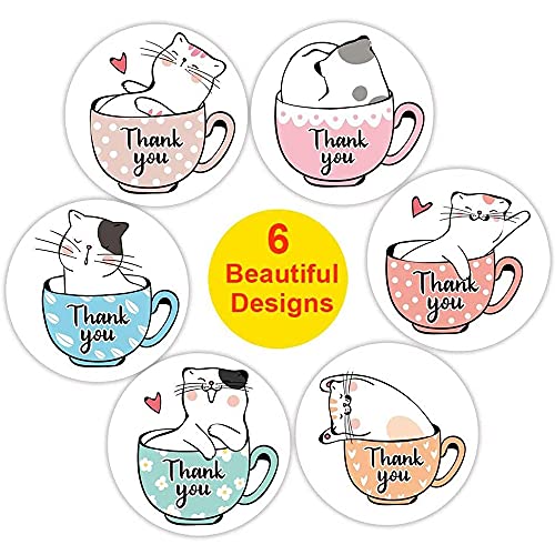 Thank You Stickers, 1.5 ” Round Size, 500 Labels for Small Business, Baking Packaging, Envelope Seals, Handmade Gift Decoration, 6 Cute Cat White Tags for Wedding, Birthday, Party Gift Wrap Bag | The Storepaperoomates Retail Market - Fast Affordable Shopping