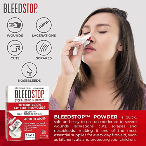BleedStop™ First Aid Powder for Blood Clotting, Trauma Kit, Blood Thinner Patients, Camping Safety, and Survival Equipment for Moderate to Severe Bleeding Wounds or Nosebleeds – 4 (15g) Pouches | The Storepaperoomates Retail Market - Fast Affordable Shopping