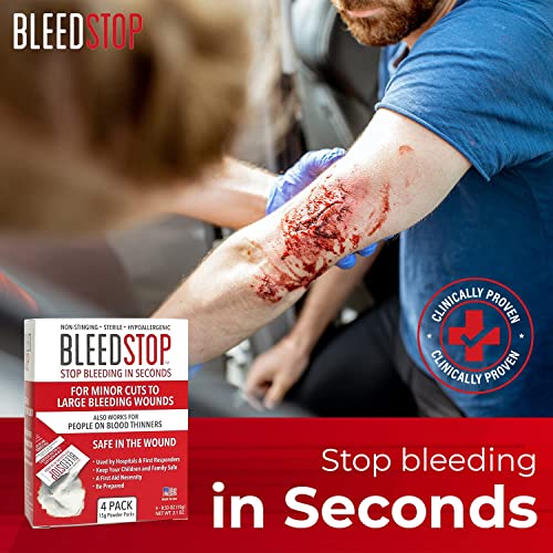 BleedStop™ First Aid Powder for Blood Clotting, Trauma Kit, Blood Thinner Patients, Camping Safety, and Survival Equipment for Moderate to Severe Bleeding Wounds or Nosebleeds – 4 (15g) Pouches | The Storepaperoomates Retail Market - Fast Affordable Shopping