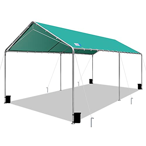 VOYSIGN Outdoor Heavy Duty Carport 10 X 20 Ft, Car Canopy with Three Reinforced Steel Cables (Green)