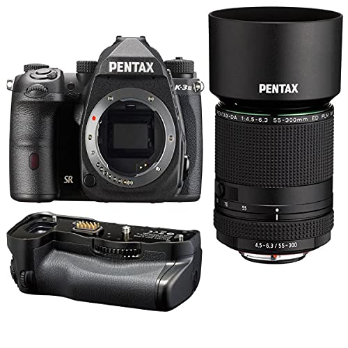 Pentax K-3 Mark III APS-C-Format DSLR Camera Black with HD DA 55-300mm f/4.5-6.3 ED PLM WR RE Telephoto Zoom Lens D-BG8 Battery Grip Black