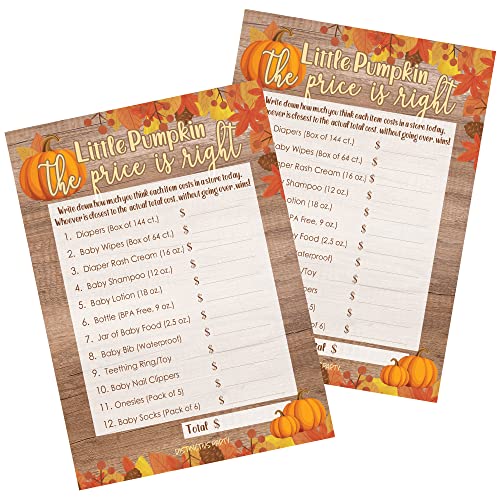 Rustic Fall Little Pumpkin Baby Shower Price is Right Game Cards – 20 Count