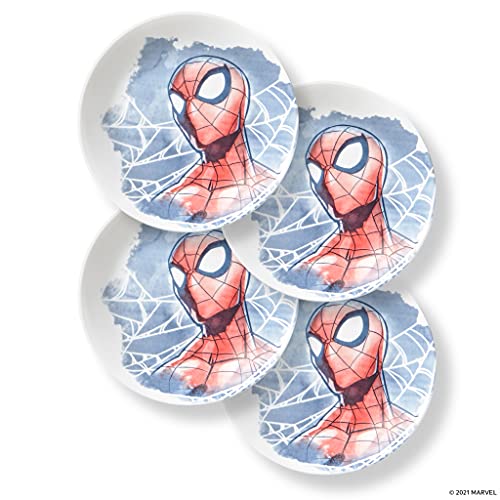 Corelle Vitrelle 4-Piece Salad Plate Set, Triple Layer Glass and Chip Resistant, Lightweight Round 8-1/2-Inch Plates Set, Marvel’s Spider-Man