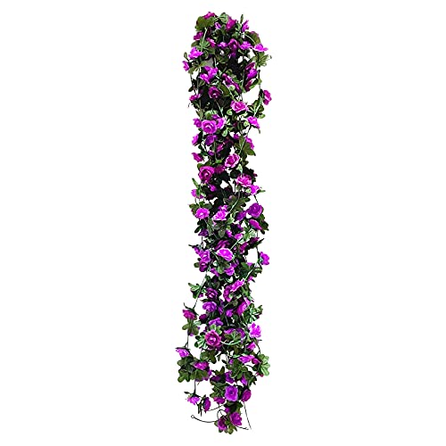 ALINREDBX 5pcs Artificial Flowers Fake Rose Vine Flowers Plants Hanging Rose Ivy for Home Hotel Wedding Party Garden Décor (Dark Purple)