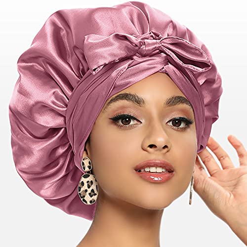 Satin Bonnet for Black Women, Silk Bonnet for Curly Hair Wraps for Sleeping, Satin Scarf for Hair Wrapping