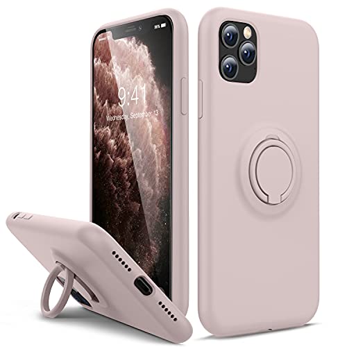 Thomo for iPhone 11 Pro Max Case [Liquid Silicone Ring Holder Kickstand] [Anti-Scratch Microfiber Lining], Full-Body Protective Bumper Cover Case for iPhone 11 Pro Max – Pink Sand