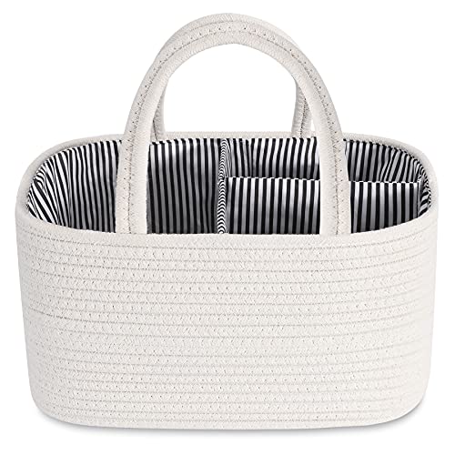 ABenkle Baby Diaper Caddy Organizer, Rectangle Baby Baskets for Storage, Cotton Rope Diaper Basket Caddy, Diaper Storage Caddy for Changing Table, Boys Girls Newborn Baby Shower Gifts, White