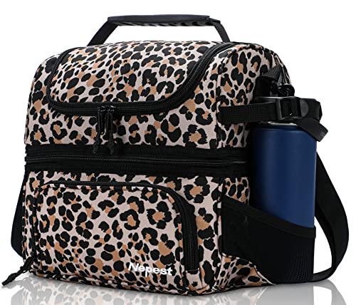 Nepest Insulated Lunch Box for Adult Women Men Heavy Duty 2 Compartment Cheetah Lunch Bags Leakproof Leopard Print Lunchbox Cooler Tote Bag for Work Picnic Office Beach
