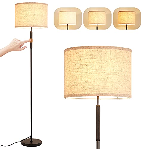 lifeholder Floor Lamp, Modern Touch Floor Lamp Include A Warm White Edison Bulb, 3-Way Dimmable Floor Lamp with Line Fabric Shade, Mid Century Standing Lamps Idea for Bedroom, Living Room or Office