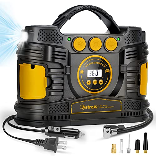 AstroAI Air Compressor Tire Inflator, Portable DC/AC Air Pump for Car Tires, Dual Motor Air Compressor Tire Pump 120PSI with LED Light for Cars, Balls, Motorcycles, and Other Inflatables(Yellow).