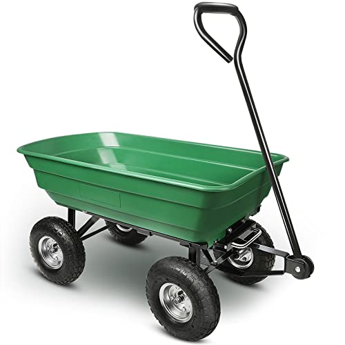 Garden Dump Cart Heavy Duty 600lbs Capacity Poly Utility Wagon Carts with Steel Frame 38×20 inch ,Green,for Cargo and Wood