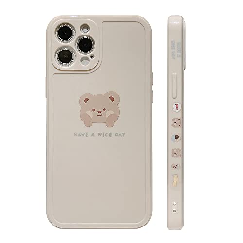 Ownest Compatible with iPhone 12 Pro Max Case Cute Painted Design Brown Bear with Cheeks for Women Girls Fashion Slim Soft Flexible TPU Rubber for iPhone 12 Pro Max-Beige