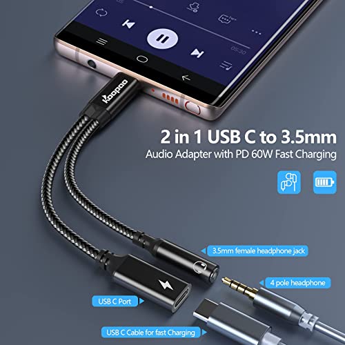 KOOPAO USB C to 3.5 Headphone Jack Adapter-USB C PD 3.0 Quick Charging Port 60W Fast Charge Cable (Black) | The Storepaperoomates Retail Market - Fast Affordable Shopping