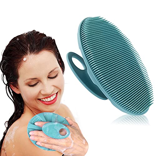 Soft Silicone Body Cleansing Brush Shower Scrubber, Gentle Exfoliating and Massage for All Kinds of Skin (Dark Green)