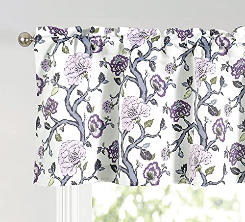 Valance for Windows Valance Floral Printed for Kitchen Living Room Thermal Insulated Energy Saving Window Curtain Valance for Living Kitchen Rod Pocket 52 by 18 Inch,Purple