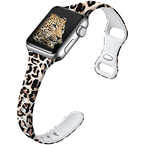 Witzon Slim Bands Compatible with Apple Watch Band 40mm 38mm 41mm for Women, Fadeless Floral Cute Printed Silicone Sport Replacement Wristbands for Apple iWatch Series 8 7 6 5 4 3 SE, Cheetah Print