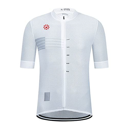 GCRFL Men’s Cycling Jersey with 3+1 Zipper Pockets Short Sleeves Biking Bike Jersey Cycling Shirt Breathable Mesh Fabric (220, L) White