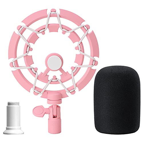 Pink Seiren X Shock Mount and Pop Filter – Pink Microphone Shock Mount for Razer Seiren X, Seiren V2 X Microphone, Shock Mount Mic Holder Compatible for Razer Seiren X Boom Arm Stand by YOUSHARES