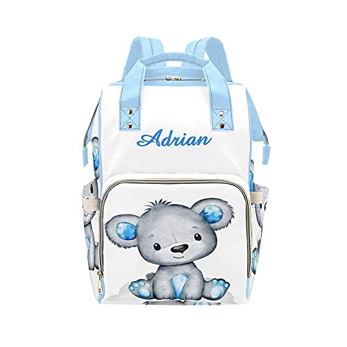 Personalized Cute Bear Diaper Bag Backpack with Name for Men Women Custom Nursing Baby Bags Shoulders Travel Bag Daypack