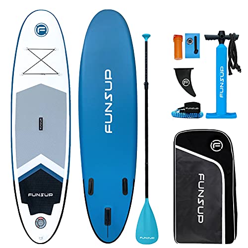 FUNSUP Funny Y2 Inflatable Stand Up Paddle Board, Portable and Stable Leisure SUP Boards Inflatable, Touring Paddle Board, 10’ Long x 30″ Wide x 6″ Thick with iSUP Accessories (Blue)