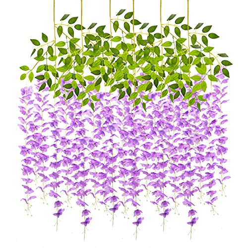 MACTING 6 Pack Artificial Wisteria Flower,3.6 Feet Fake Wisteria Vine Ratta,Hanging Silk Wisteria Flowers String for Home,Party,Wedding, Garden, Wall Decoration(Purple)