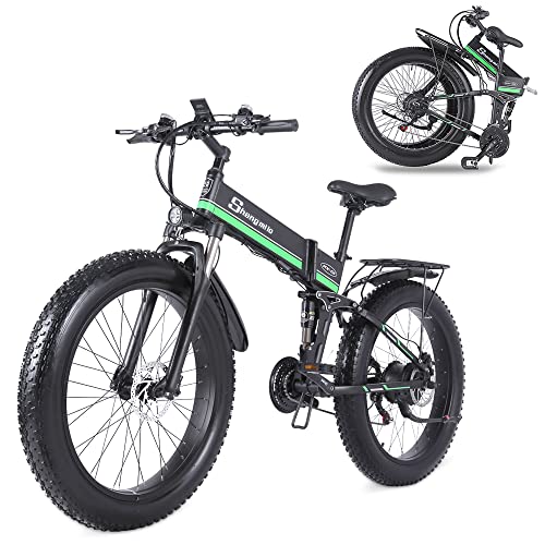 Shengmilo-MX01 26 * 4.0inch Fat tire Electric Bicycle, 1000W Motor Folding Bike, 21-Speed Snow Mountain Bike, Full Suspension, 48V*12.8ah Removable Lithium Battery, Hydraulic Disc Brake