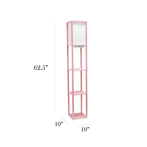 Simple Designs LF1037-LPK Organizer Storage Shelf with 2 Ports, 1 Charging Outlet and Linen Shade USB Etagere Floor Lamp, Light Pink | The Storepaperoomates Retail Market - Fast Affordable Shopping