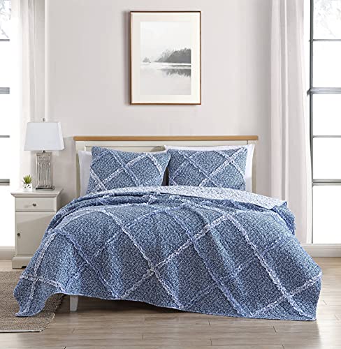 Laura Ashley Home | Ditsy Dance Collection | Quilt Set – 100% Cotton, Reversible, All Season Bedding, Pre-Washed for Added Softness, Queen, Blue