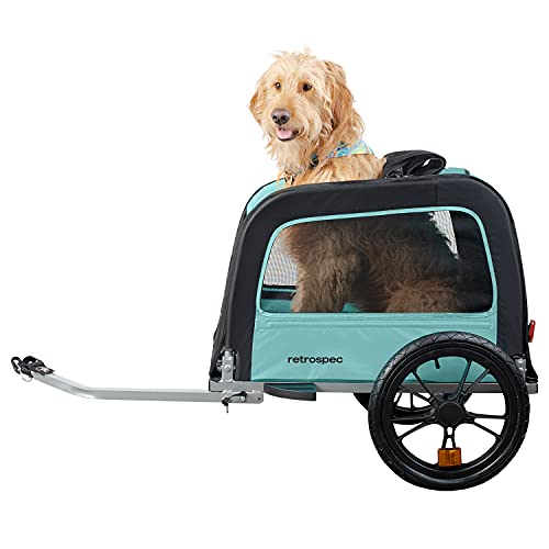 Retrospec Rover Hauler Pet Bike Trailer – Small & Medium Sized Dogs Bicycle Carrier – Foldable Frame with 16 Inch Wheels – Non-Slip Floor & Internal Leash – Blue Ridge, One Size