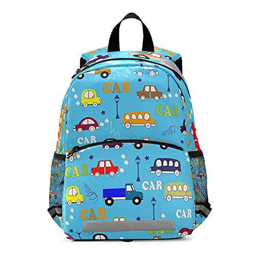 ALAZA Toddler Backpack for Boys Girls,Cute Cartoon Cars Trunk Kid’s Backpack,Kindergarten Children Bag Preschool Nursery Travel Bag Daycare Bag with Safety Leash