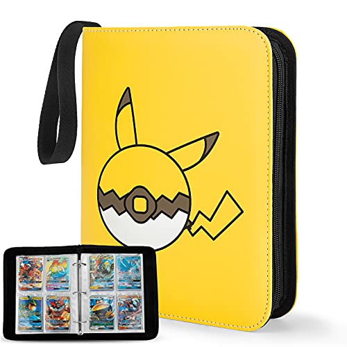 Case Binder Compatible with Pokemon Card, PM TCG Card, Game Cards, Holds Up to 400 Cards with 50 Premium 4-Pocket Sleeves Page, Hard Organizer Carry Cover Storage Bag (Yellow)